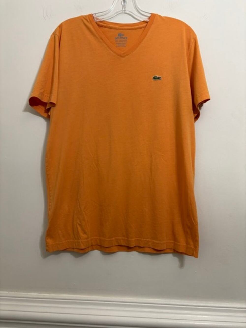 Men Lacoste V-neck Pima Cotton Jersey T-shirt Orange Short Sleeve Small
